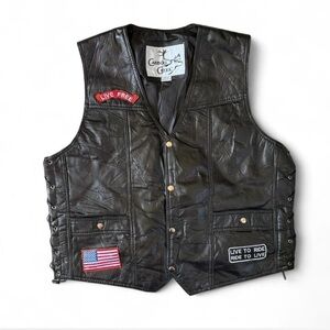 Caribou Creek Lambskin patchwork Leather Mens XXL Black Biker Vest Motorcycle